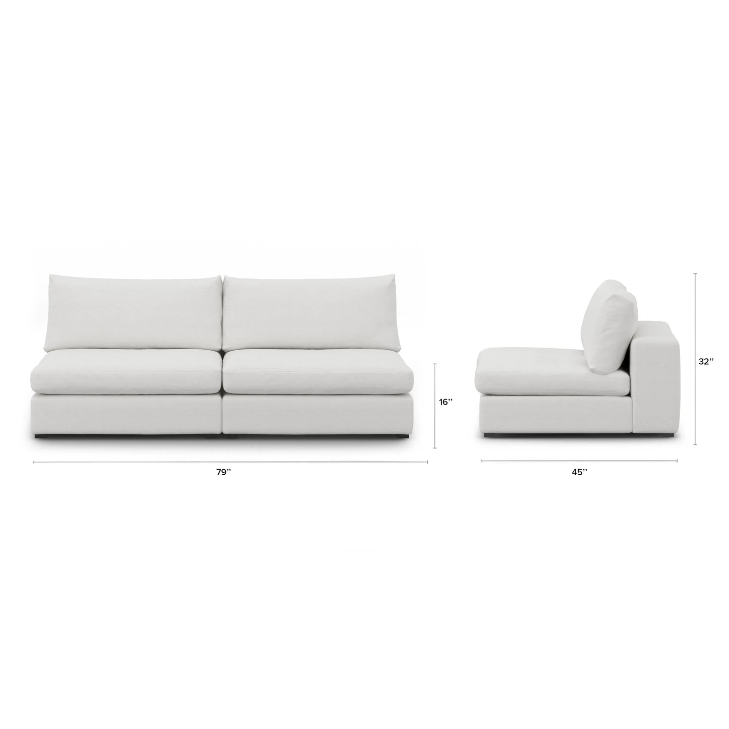 Sofá modular sin brazos Beta de 79 - Blanco cuarzo
