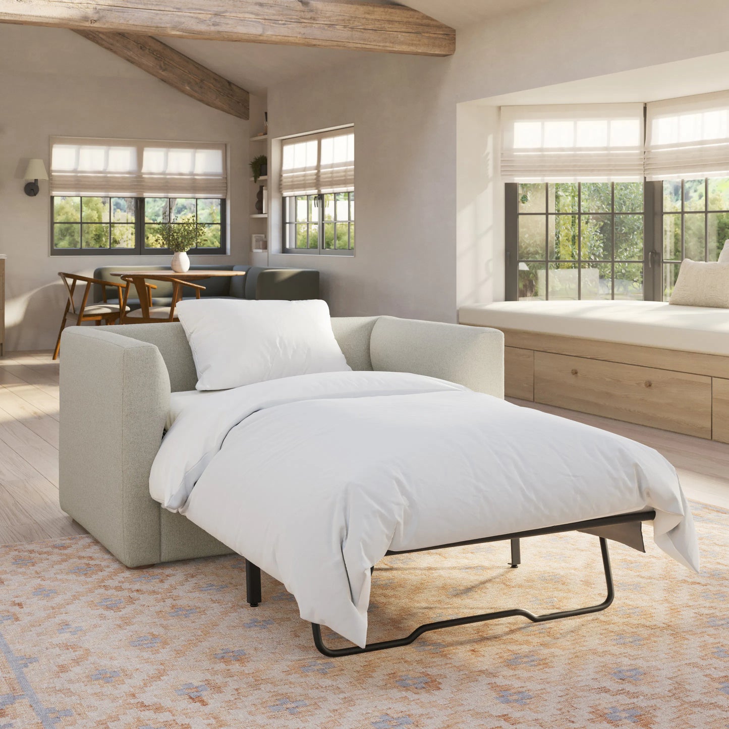Sillón cama Marina de 57" - Color marfil trébol