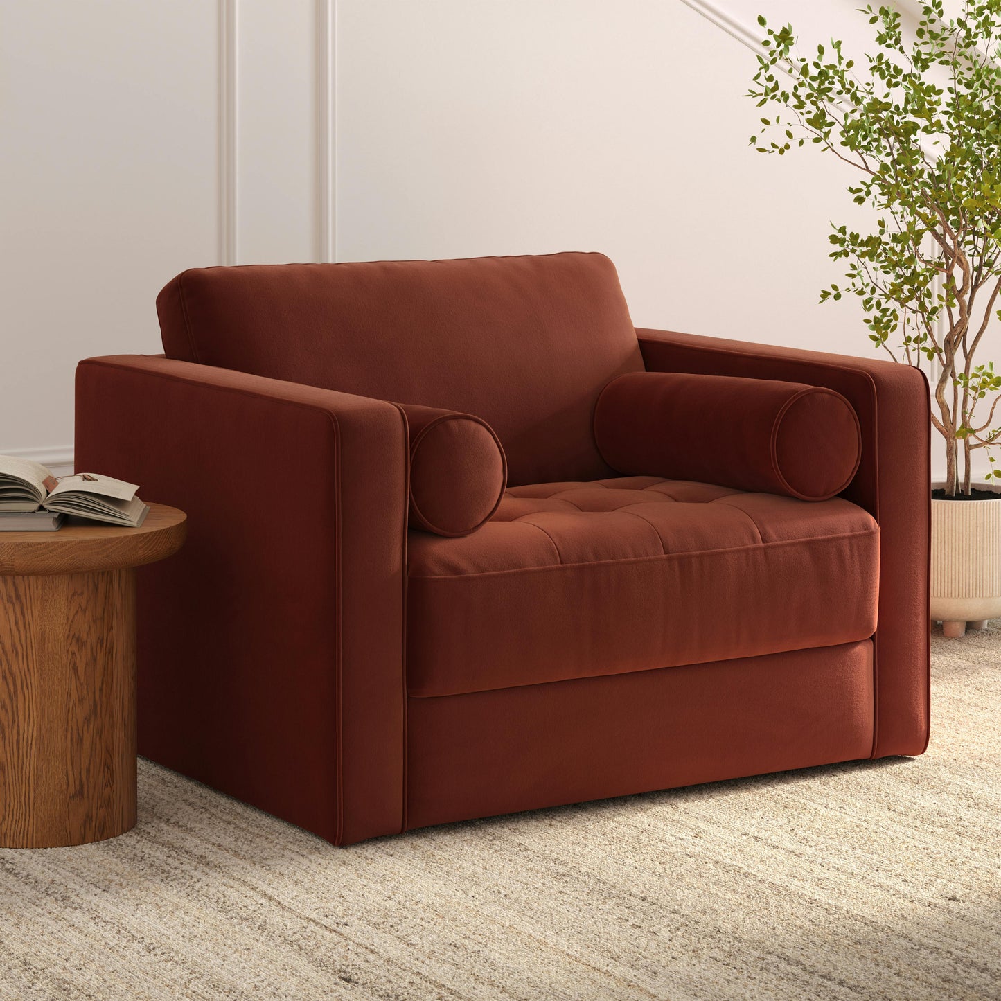 Sillón cama Sven de terciopelo capitoné de 115 cm