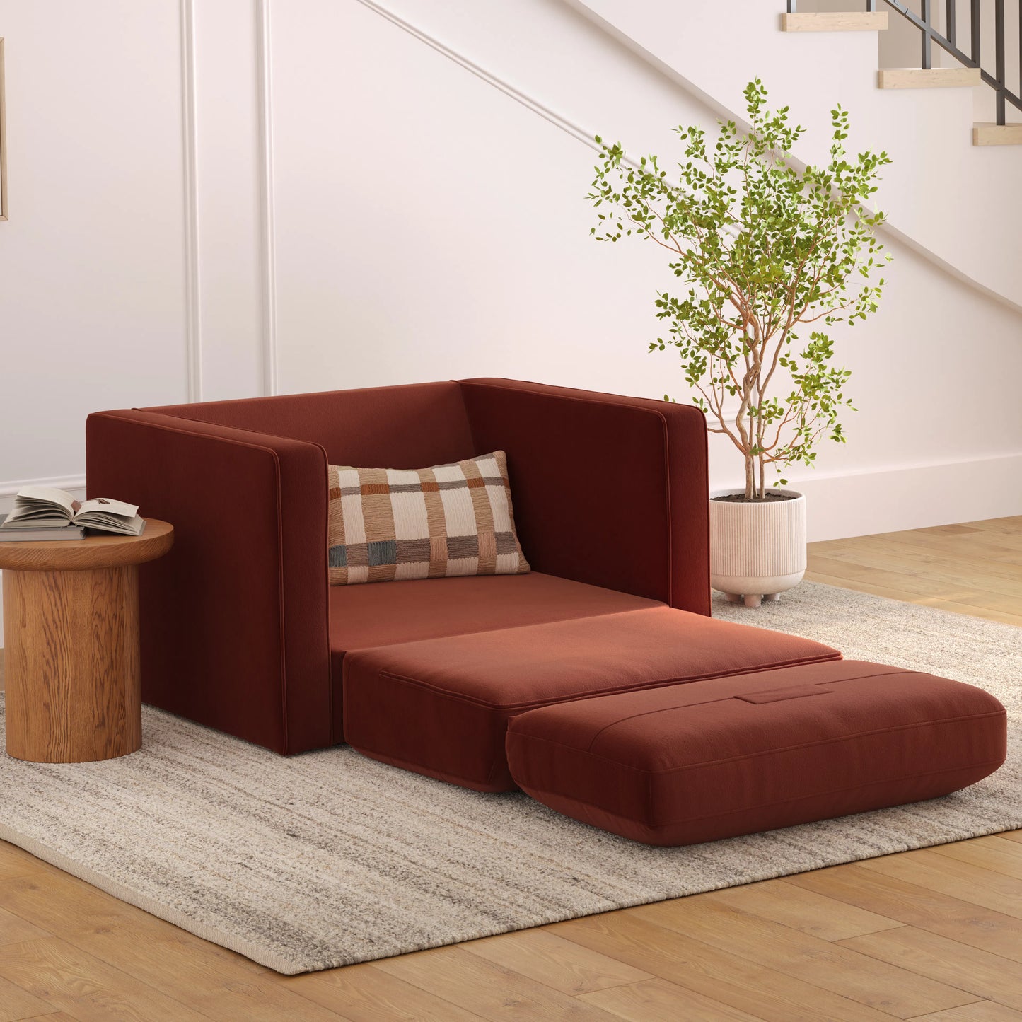 Sillón cama Sven de terciopelo capitoné de 115 cm